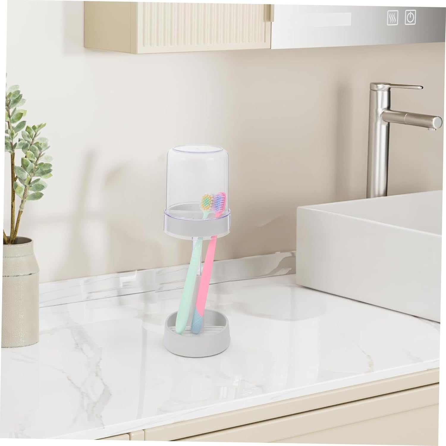 GLEAVI Modern Toothbrush Holder with Lid and Cup