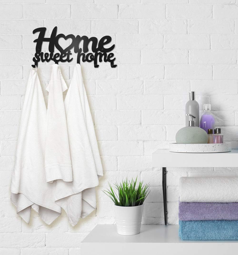 SirHoldeer Home Sweet Home Towel Rack Matte Black Wall Mounted Hook Set