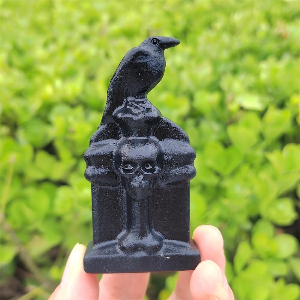 Natural Obsidian Raven Statue Healing Reiki Crystal Decor