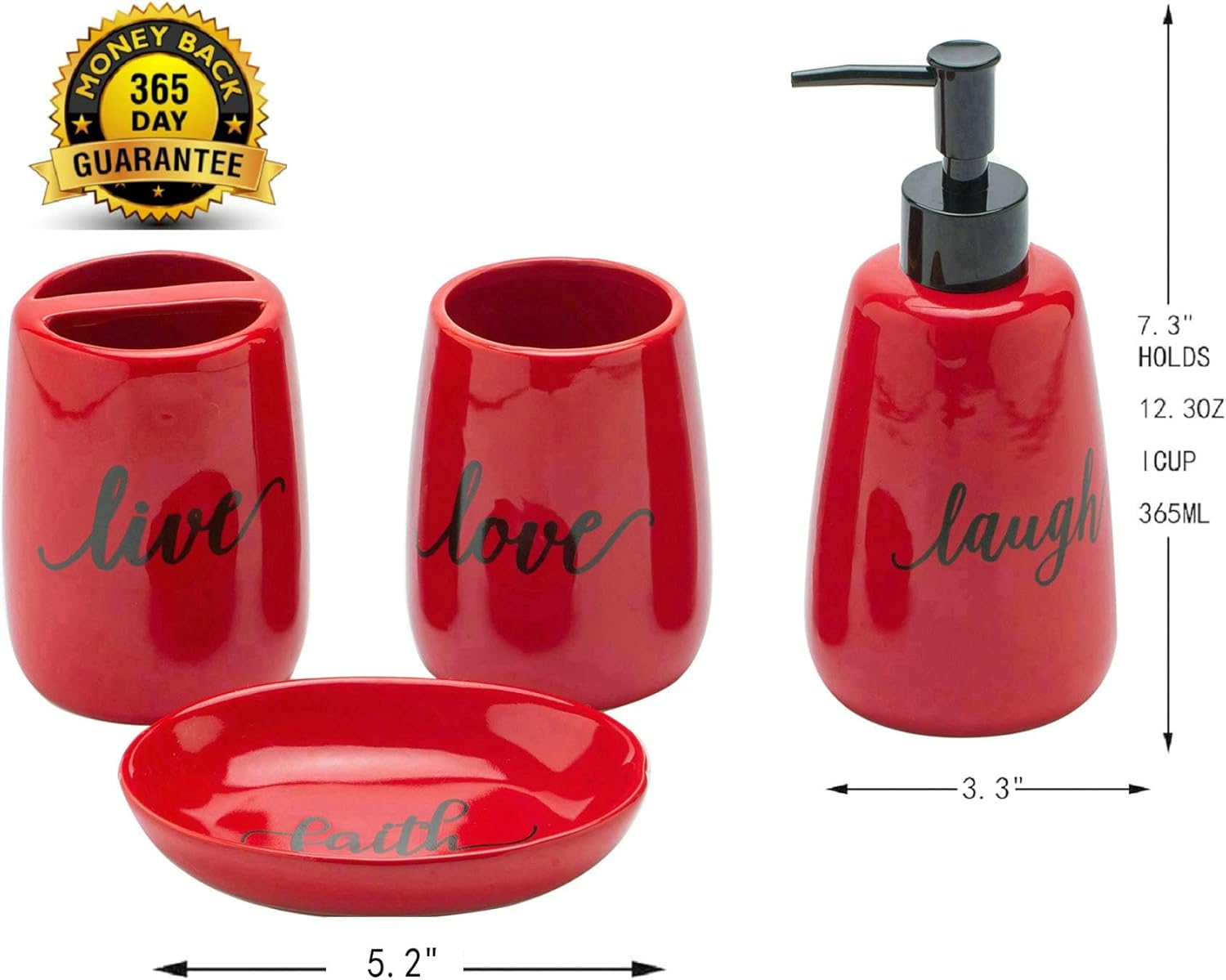 Red Ceramic Bathroom Accessory Set 4pc