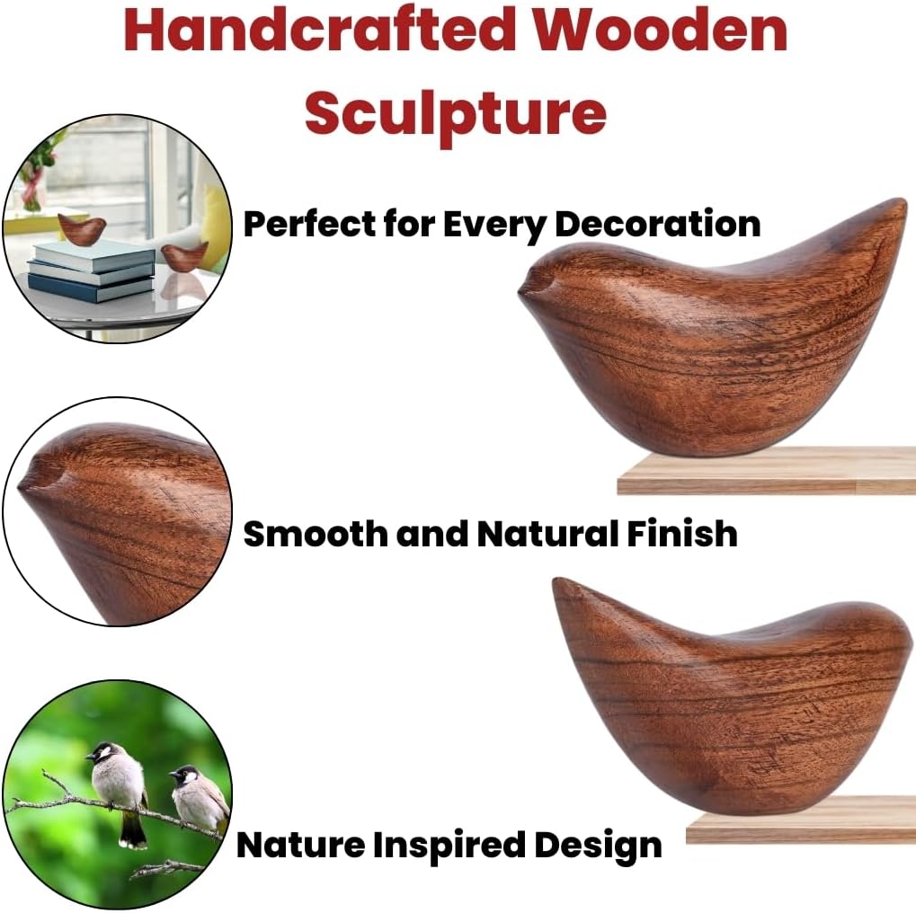 Handcrafted Acacia Wood Birds Sculpture Set of 2