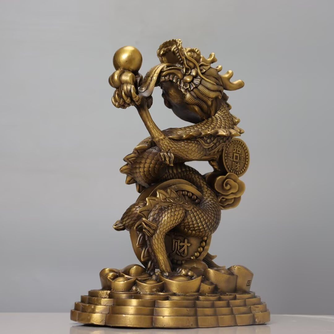 Julrybox Pure Copper Dragon Statue Home Office Decor