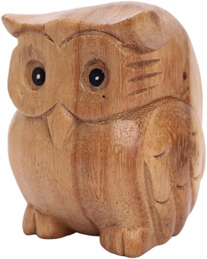 Thai Wooden Hand Carved Owl Statue Sculpture Art Decor 1