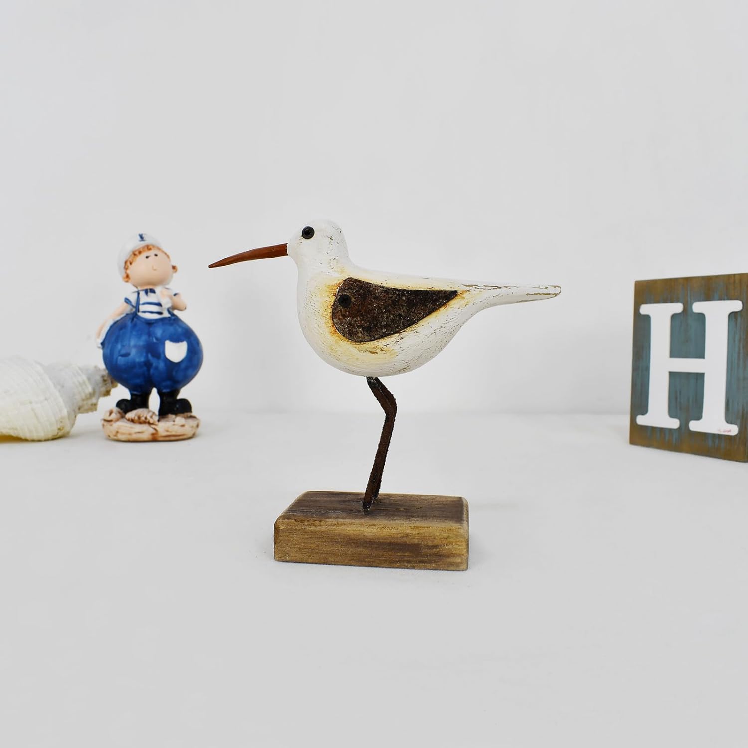 Hand Carved Wooden Seagull Nautical Decor Statue