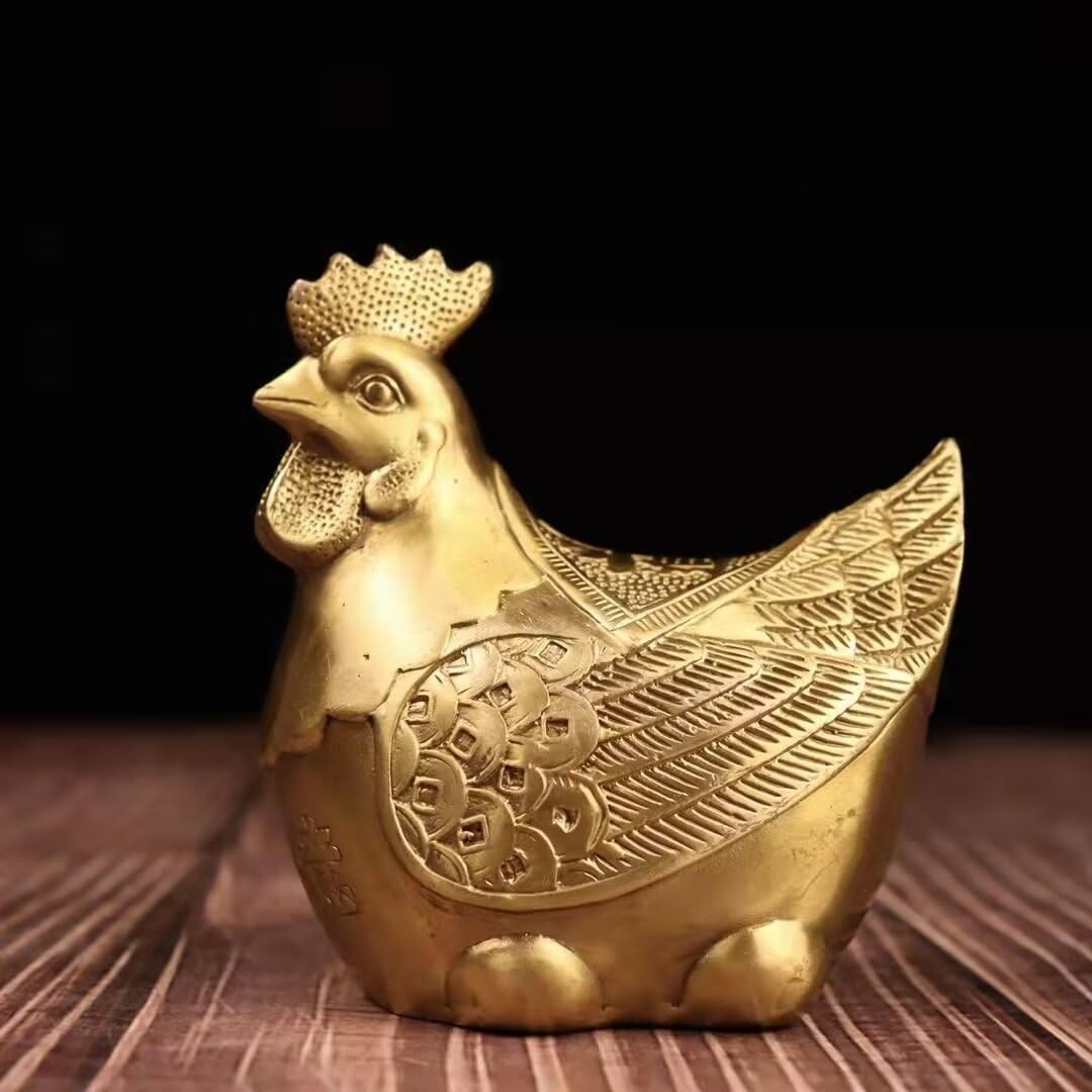 Copper Chicken Statue Zodiac Rooster Home Decor