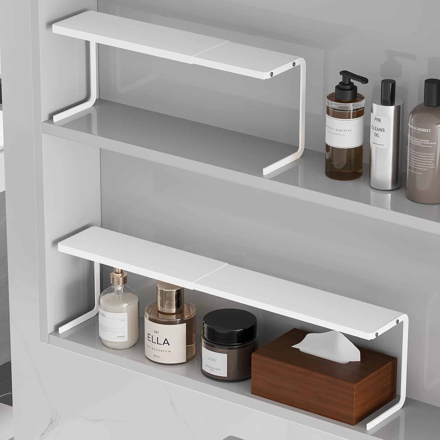 WOCHUANGSI Expandable Medicine Cabinet Shelf White L137-236W354H59
