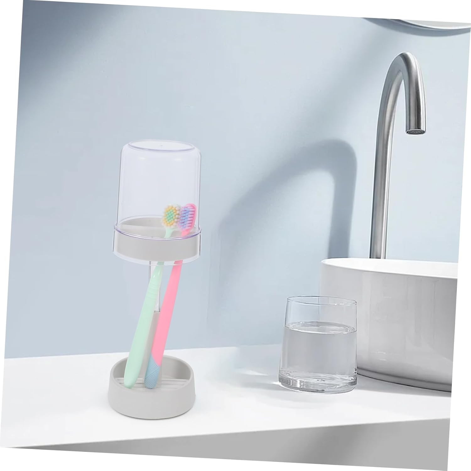 GLEAVI Modern Toothbrush Holder with Lid and Cup