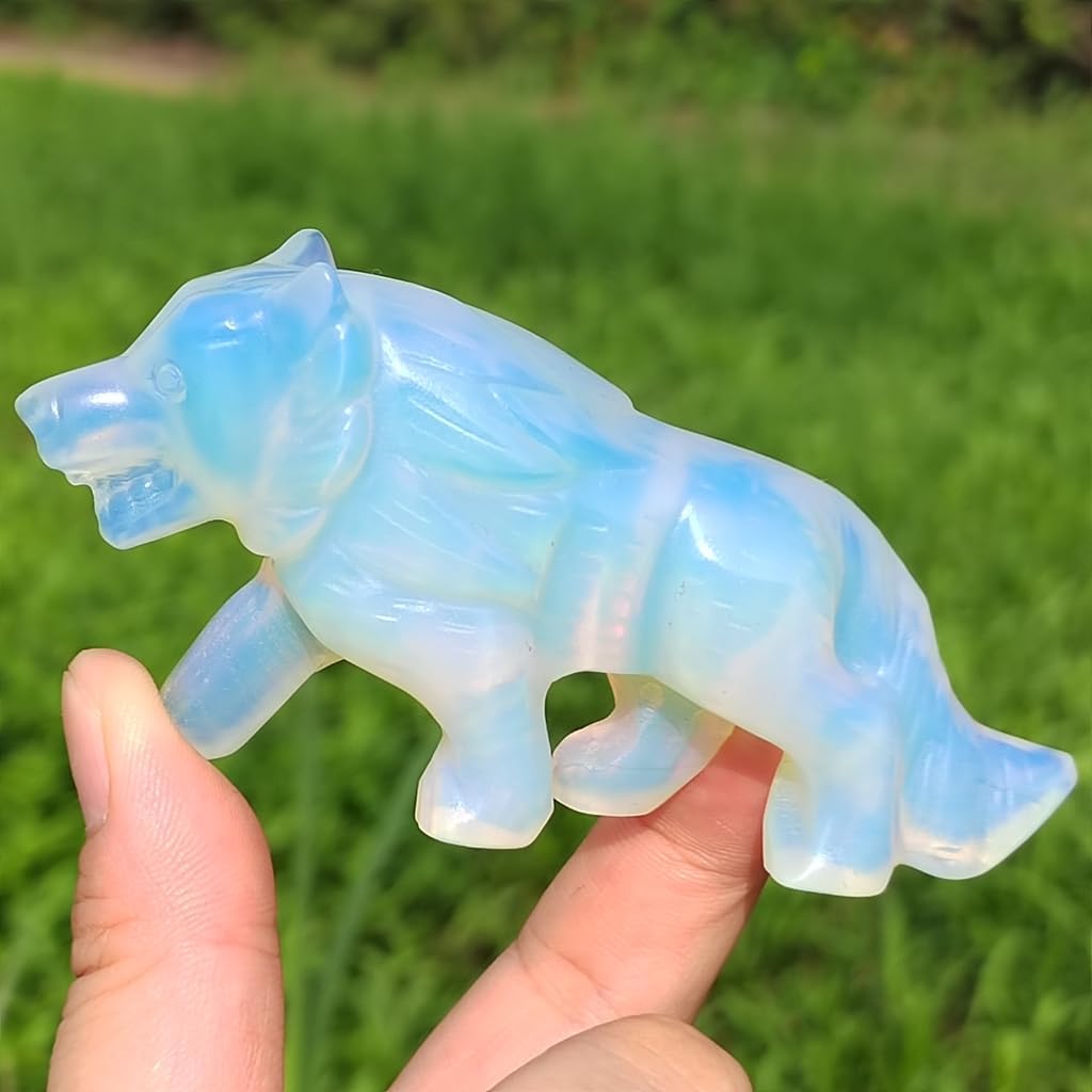 Opalite Wolf Figurine Decor Sculpture Hand Carved Stone Art