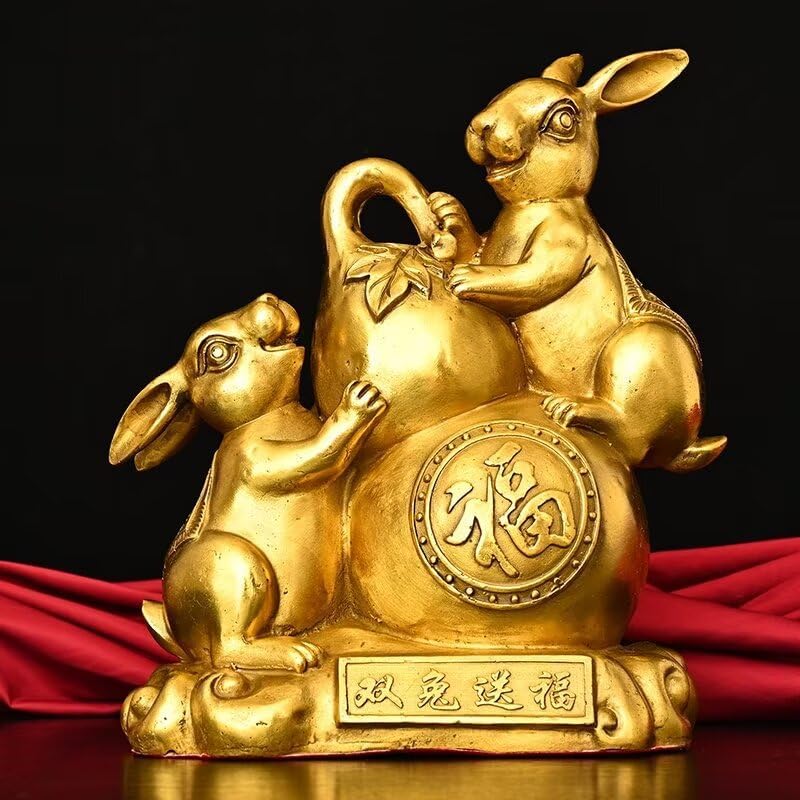 Julrybox Brass Rabbit Feng Shui Statue