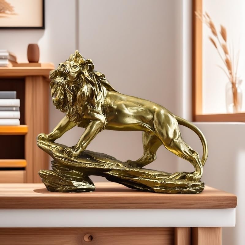 JINGTIANCD Lion Statue Resin Figurine Gold Decor