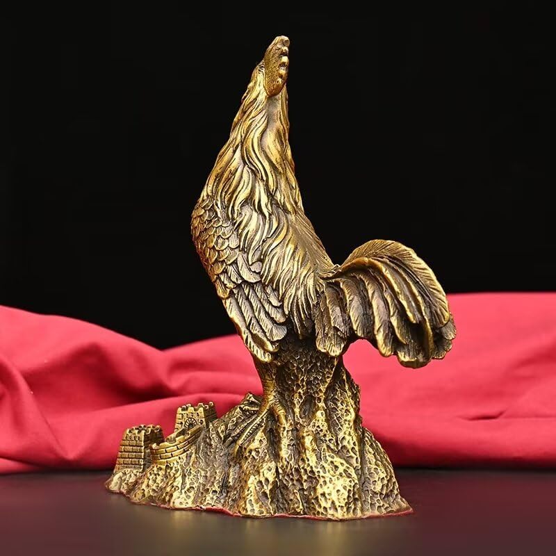 Julrybox Copper Rooster Statue Zodiac Home Decoration