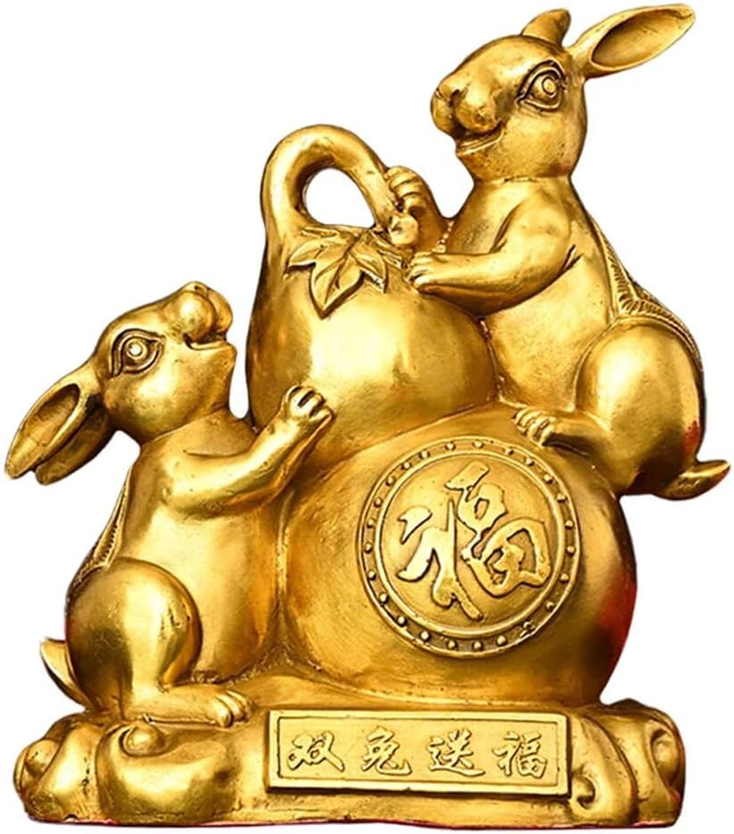 Julrybox Brass Rabbit Feng Shui Statue