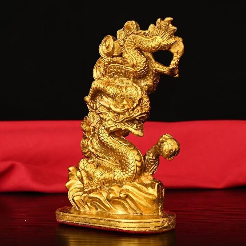 Chinese Brass Dragon Phoenix Lucky Statue Feng Shui Figurine Pair