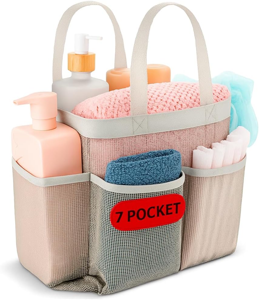 Handy Laundry Mesh Shower Caddy Bag - 7 Pockets Grey