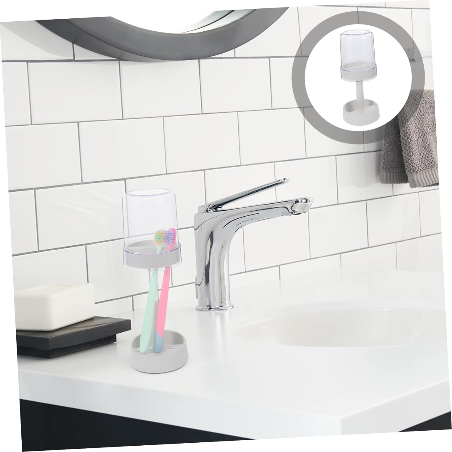 GLEAVI Modern Toothbrush Holder with Lid and Cup