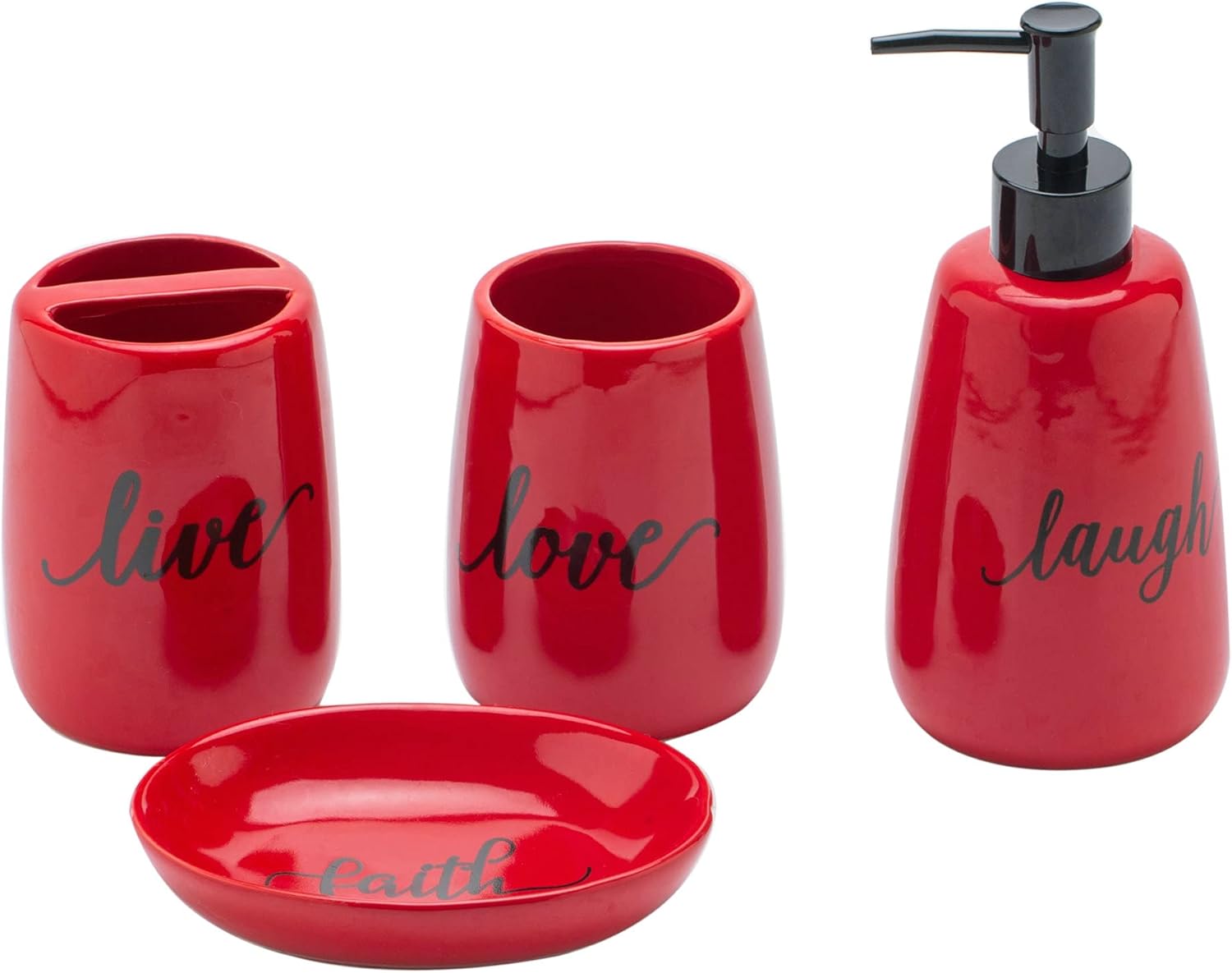 Red Ceramic Bathroom Accessory Set 4pc
