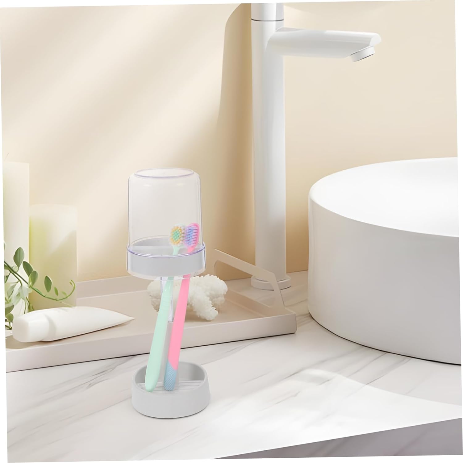 IMIKEYA Toothbrush Holder with Cover and Cup Slot
