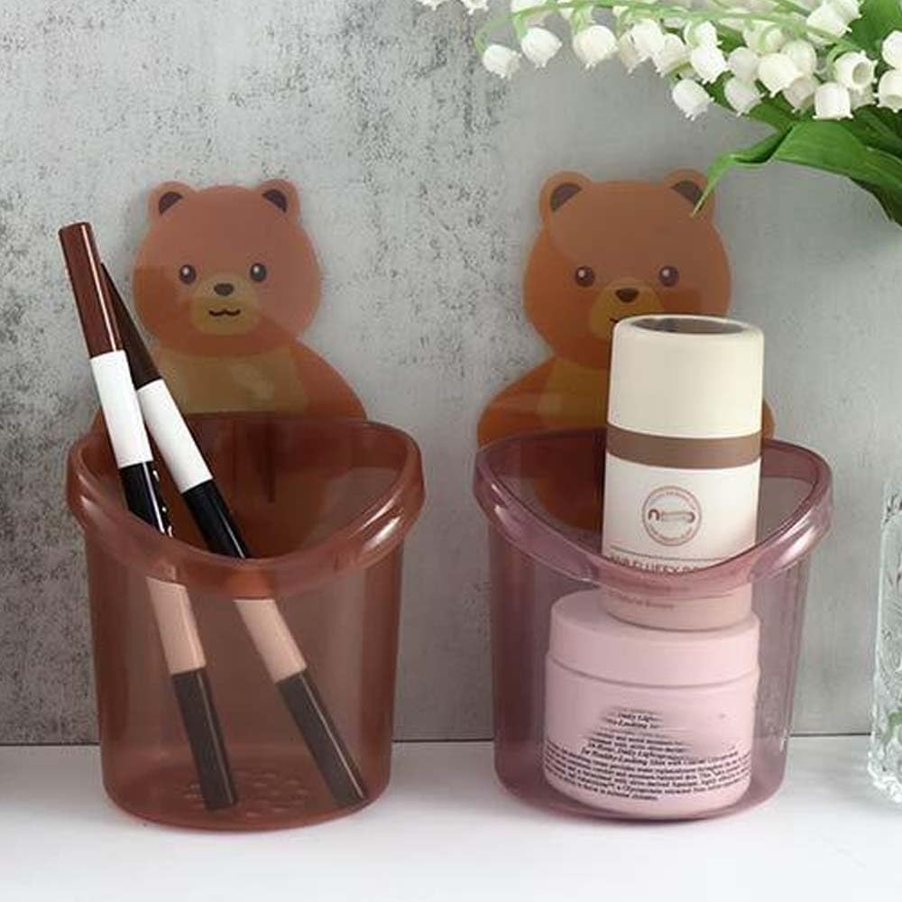 Pokinge 2pcs Suction Cup Bear Toothbrush Holder with Storage Box