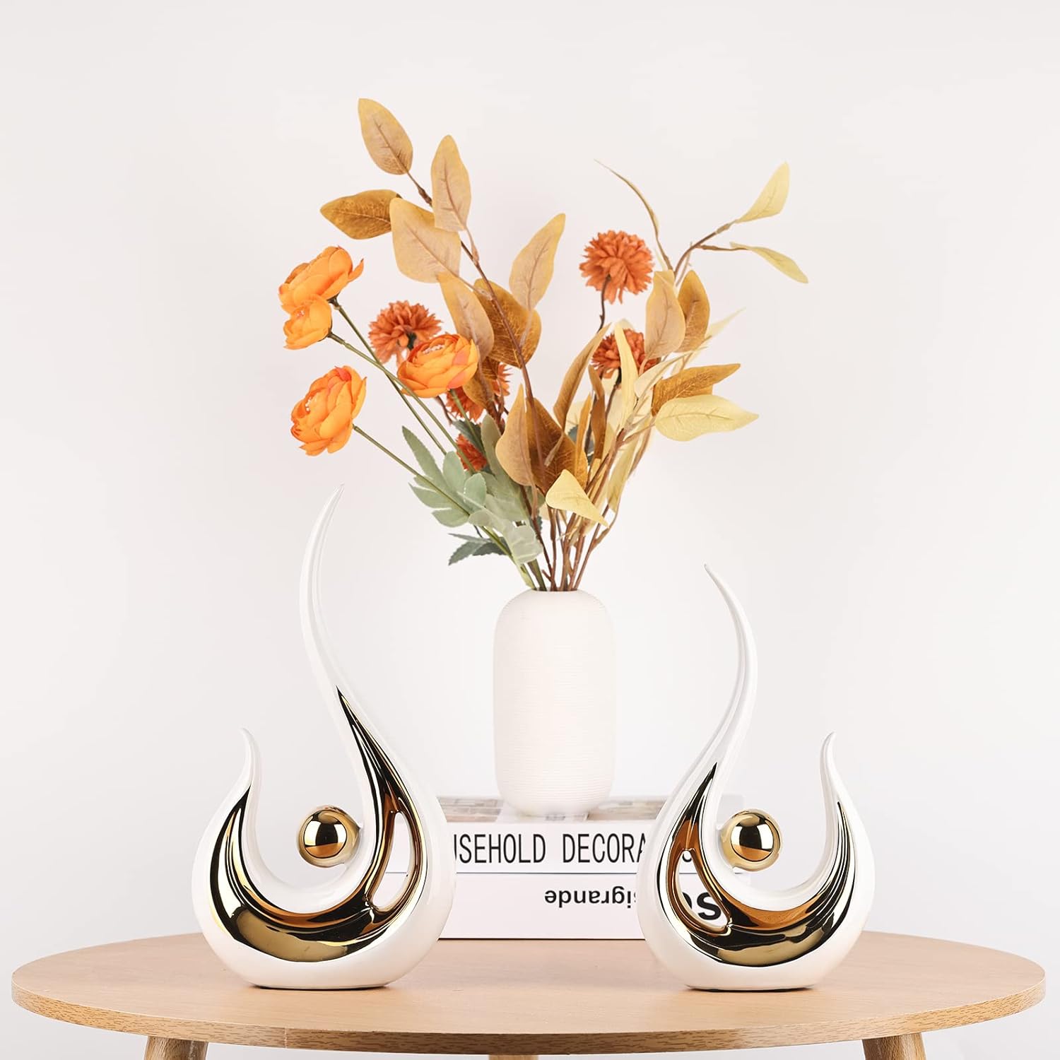 LCCCK Modern Ceramic Flame Statue for Home Decor