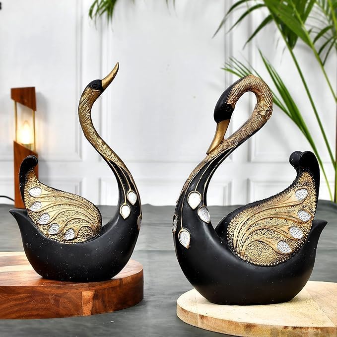 Handmade Swan Couple Sculpture - Large Home Decor Figurine