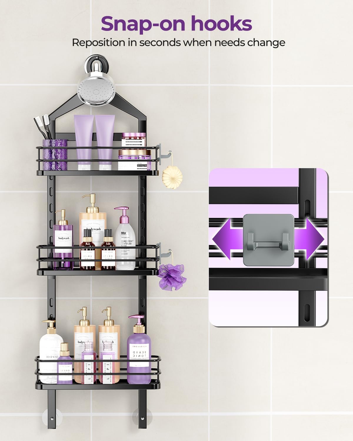ODesign 3 Tier Adjustable Shower Caddy Organizer
