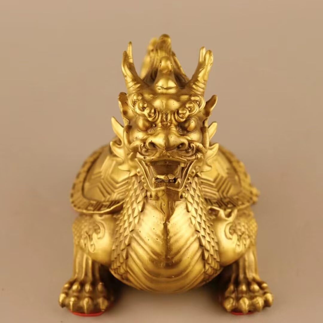 Julrybox Copper Dragon Turtle Brass Feng Shui Statue
