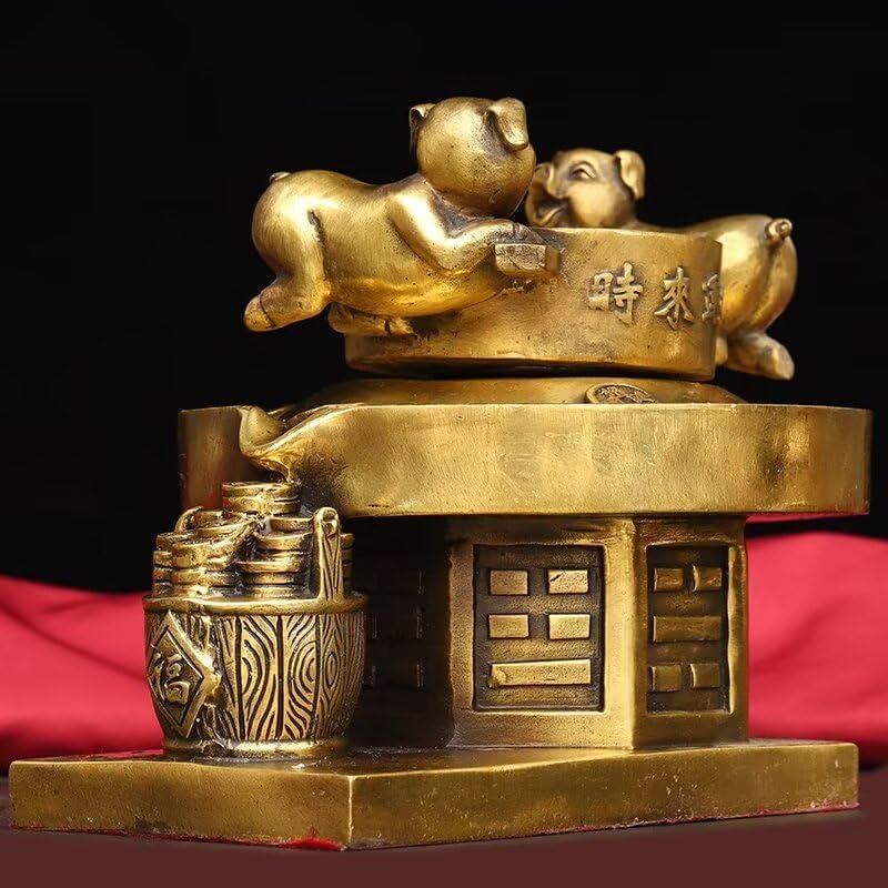 Julrybox Brass Pig Sculpture Zodiac Decor Statue