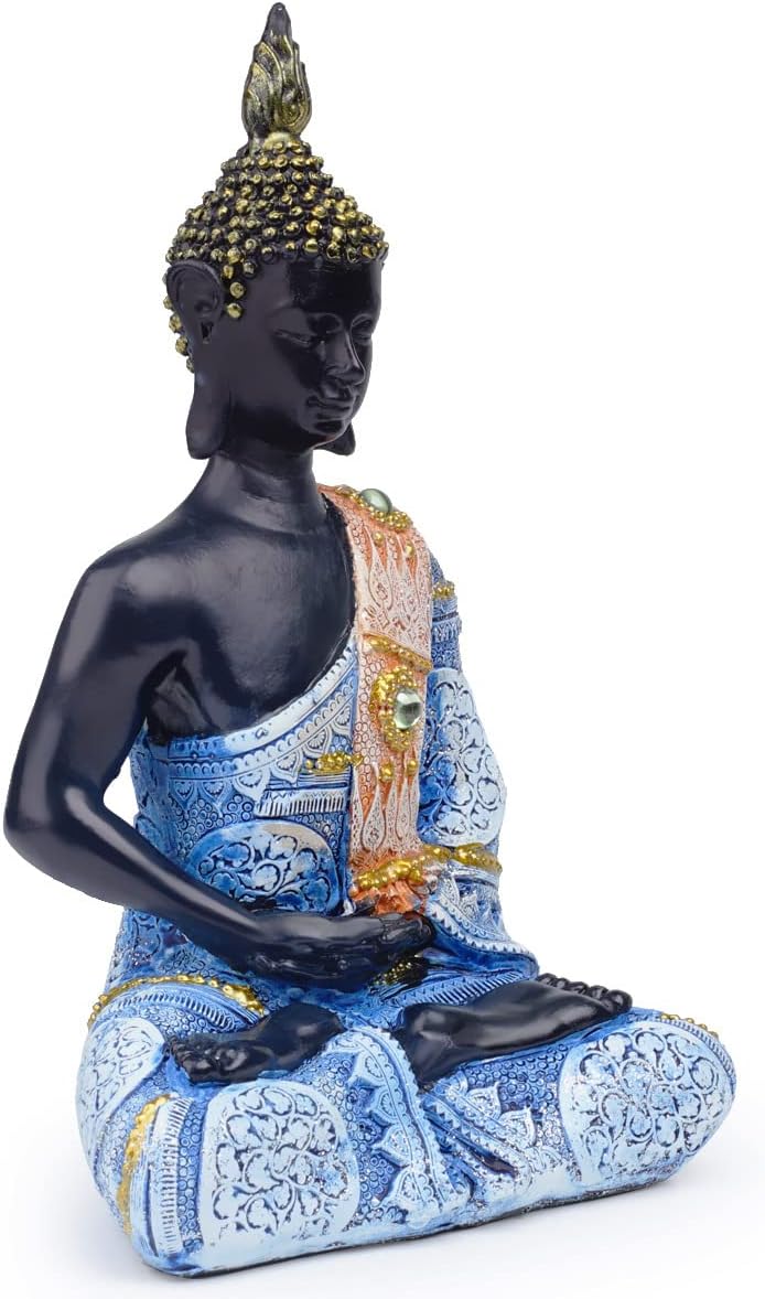 Polystone Buddha Meditating Statue Blue