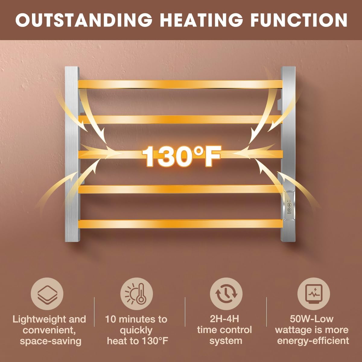 Aquatrend Heated Towel Rack with 5 Bar Stainless Steel Design