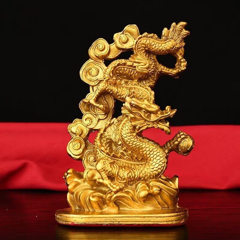 Chinese Brass Dragon Phoenix Lucky Statue Feng Shui Figurine Pair