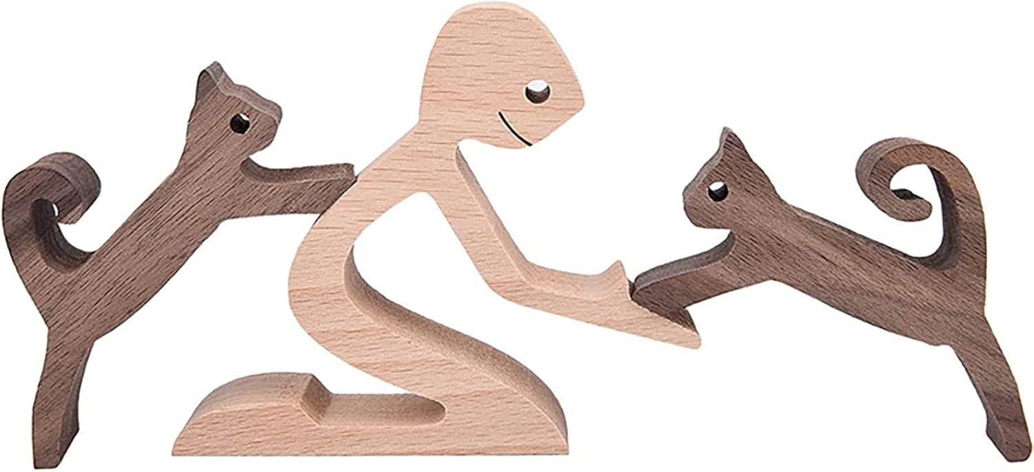 Nudsfuii Wooden Dog Cat Statue Sculpture Decor