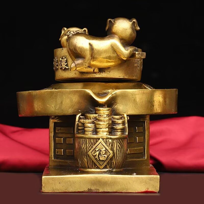 Julrybox Brass Pig Sculpture Zodiac Decor Statue