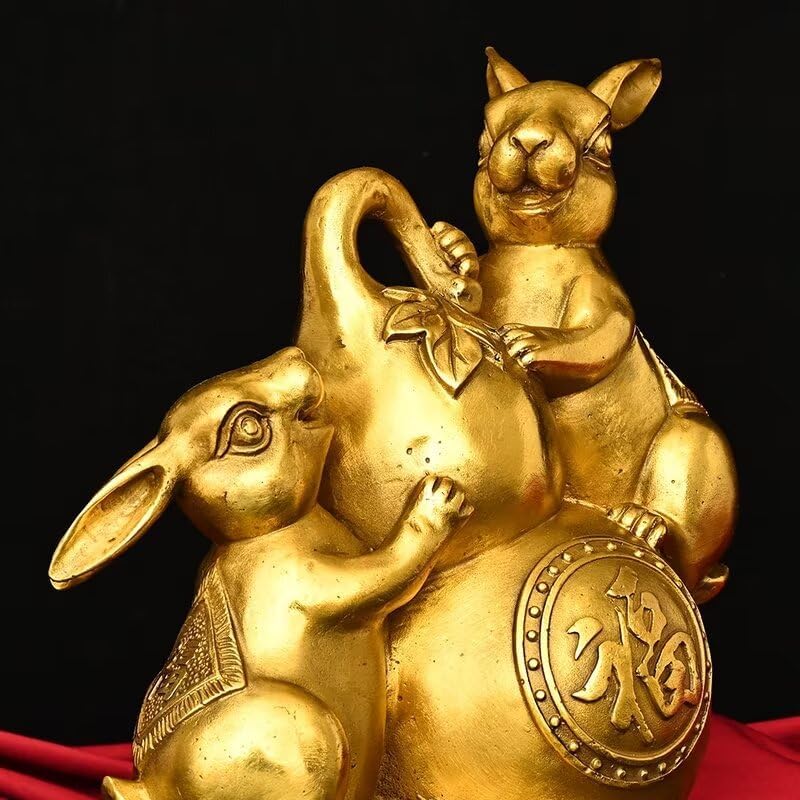 Julrybox Brass Rabbit Feng Shui Statue