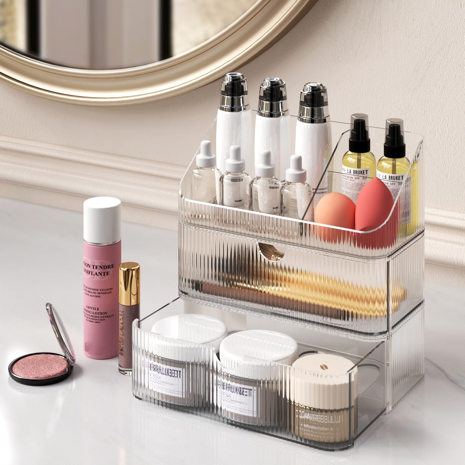 MEAJIO Medicine Cabinet Organizer with 2 Drawers and 1 Tray