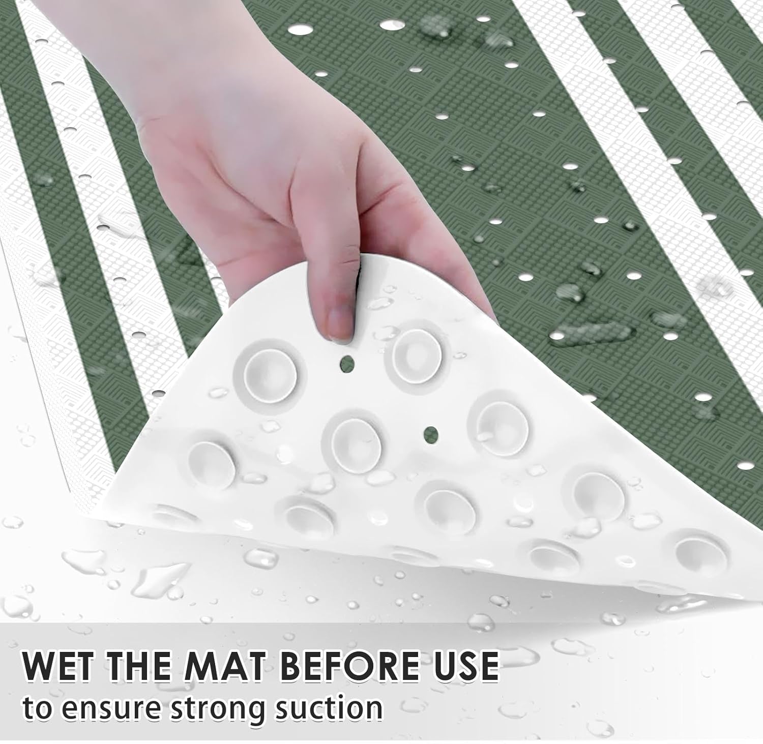 Green White Modern Stripe Pattern Bathtub Mat 40X16 Inch Non-Slip