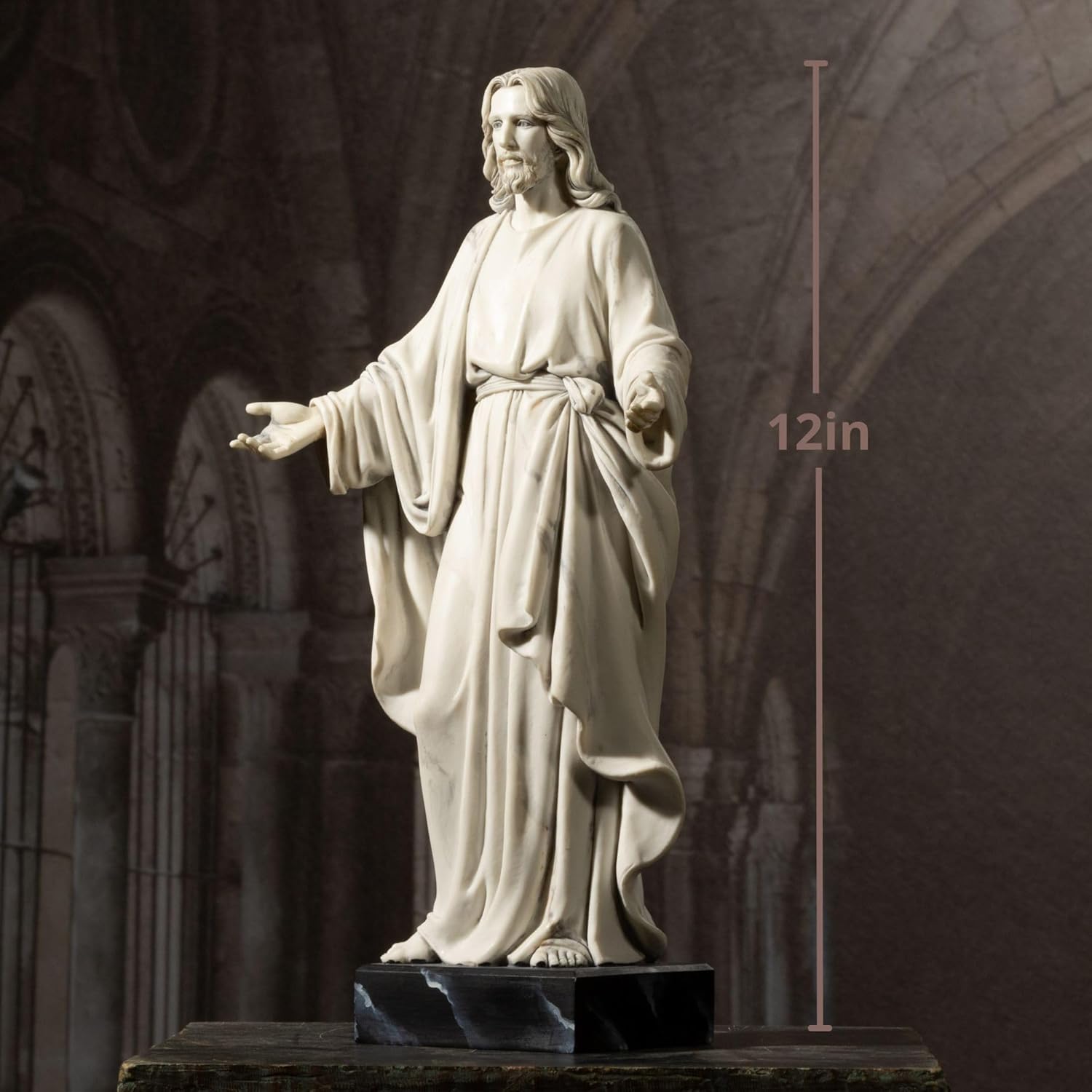 12 Inch Hand Painted Jesus Statue with Open Arms Resin Sculpture