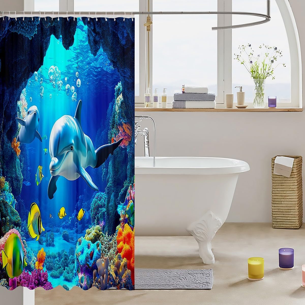 3D Dolphin Pattern Shower Curtain Set 72x72