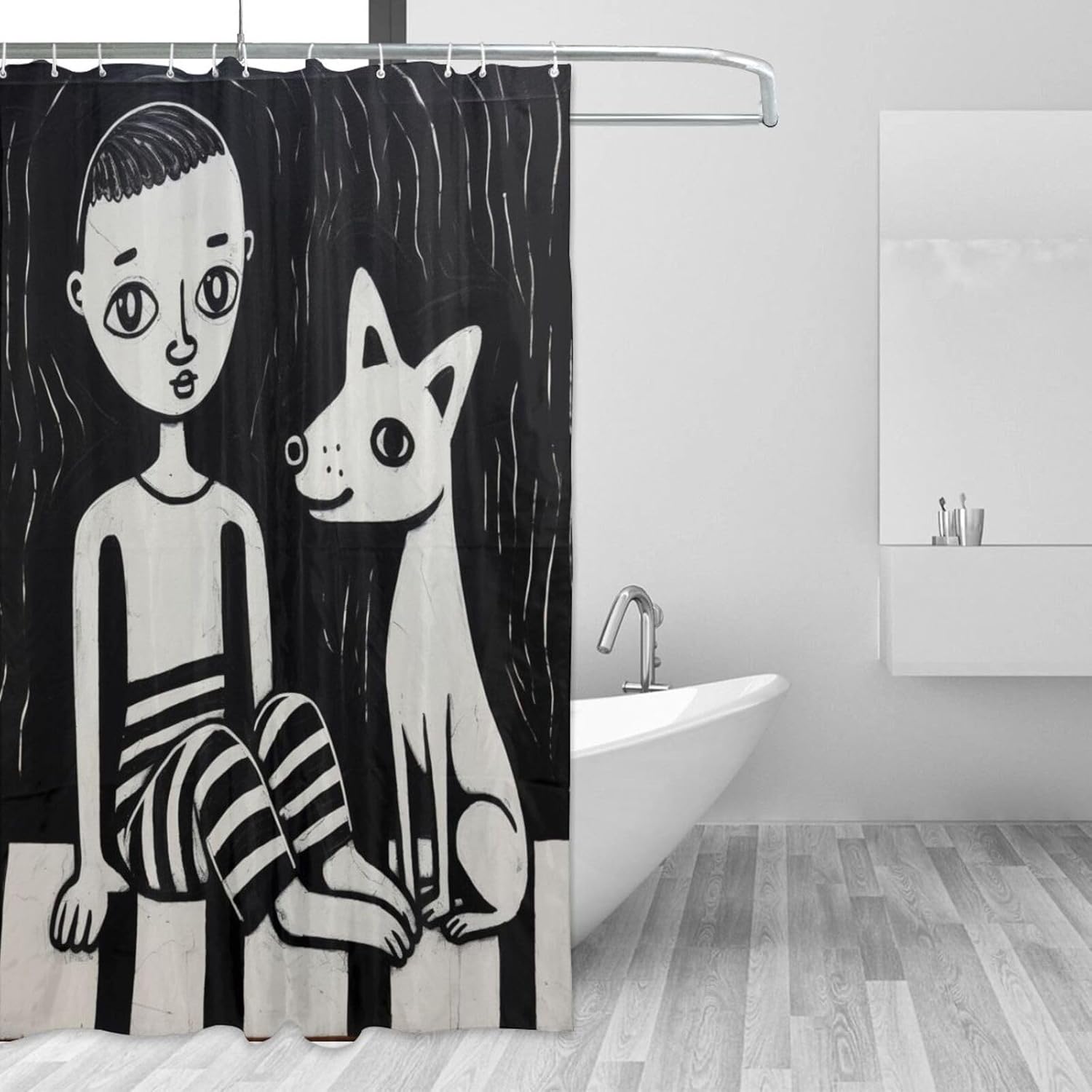 Abstract Boy Dog Shower Curtain Set with 12 Hooks 72x72in