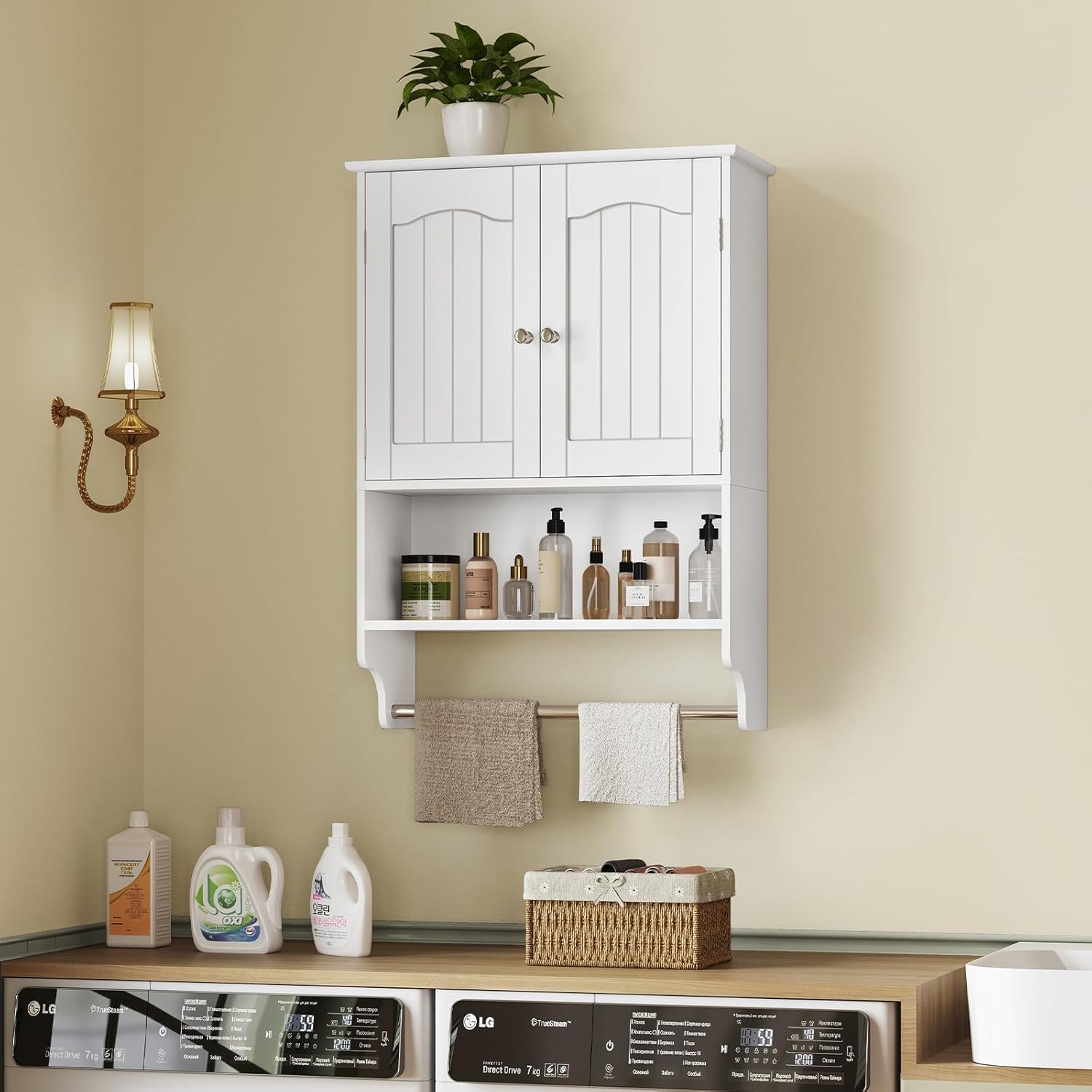 TEENFON Bathroom Wall Cabinet with Adjustable Shelves and Towel Rack 1