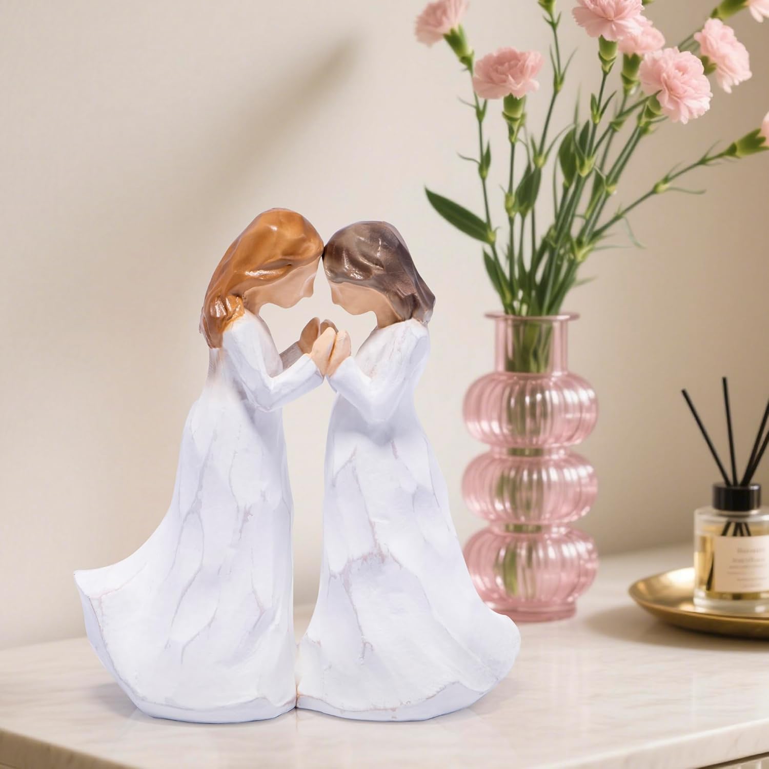 Hodao Handcrafted Sisterhood Friendship Figurine - White Wooden-Effect Sculpture