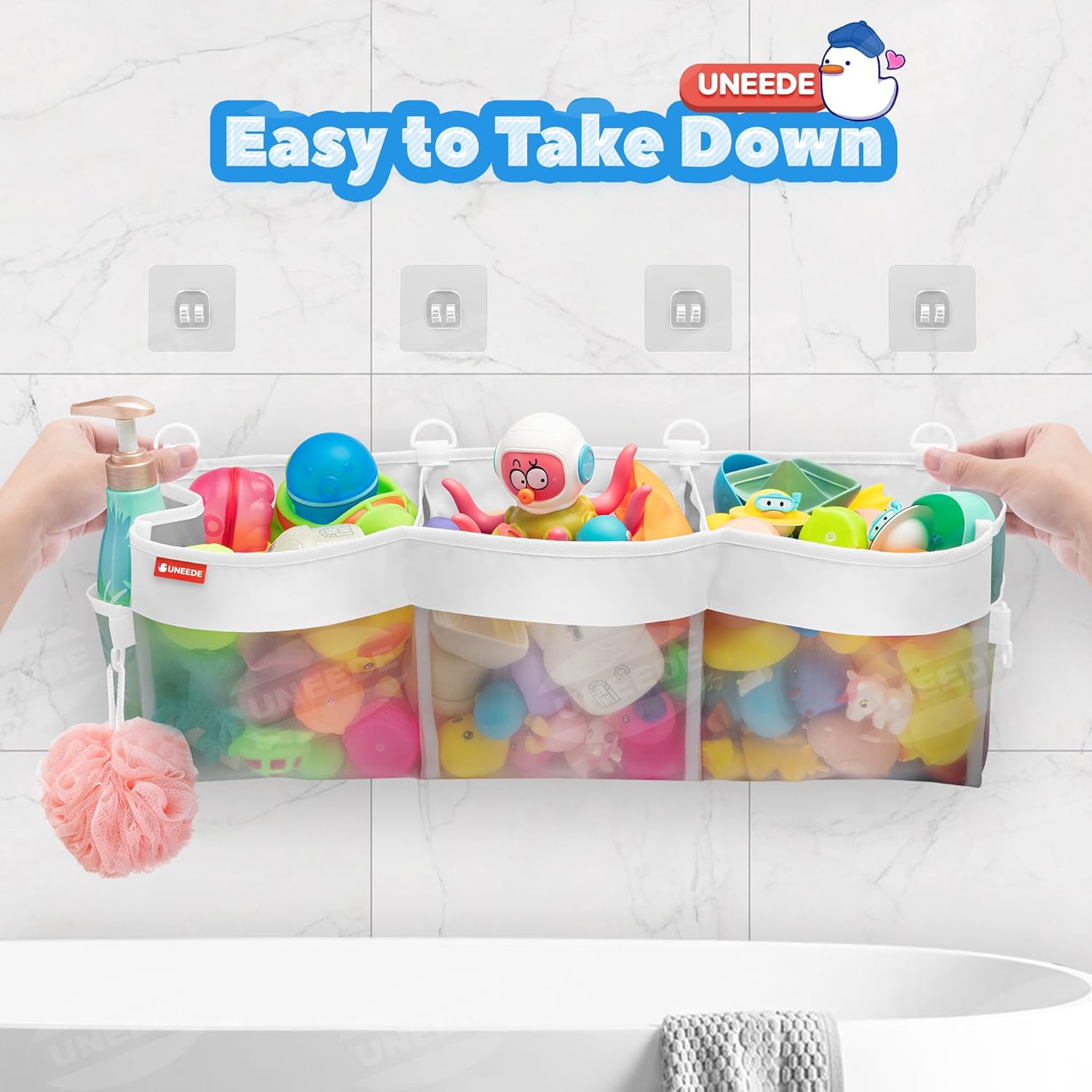 UNEEDE 495 Gallon 3 Compartment Bath Toy Storage Organizer
