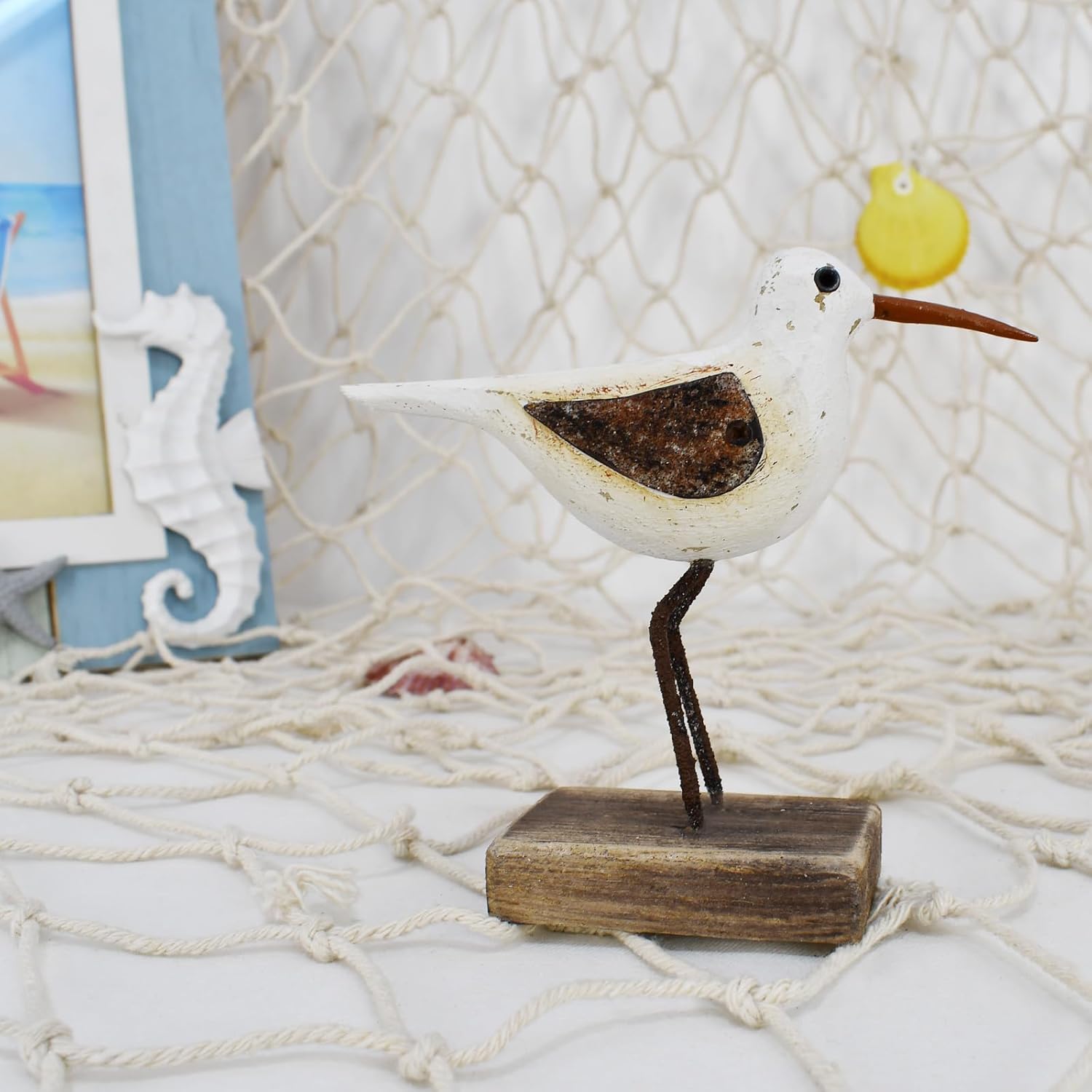 Hand Carved Wooden Seagull Nautical Decor Statue