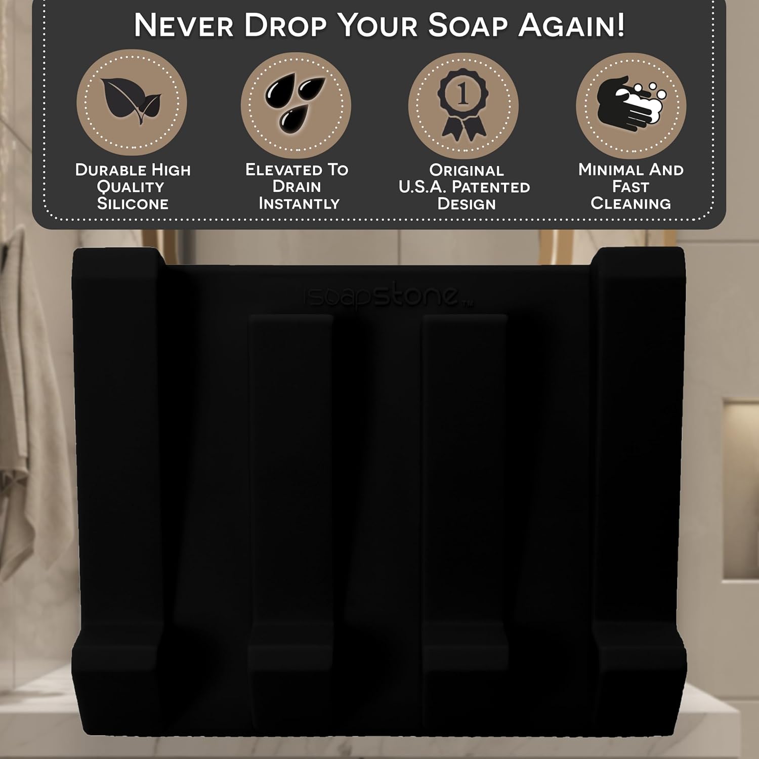 iSoapStone Silicone Soap Dish 2-Pack Black