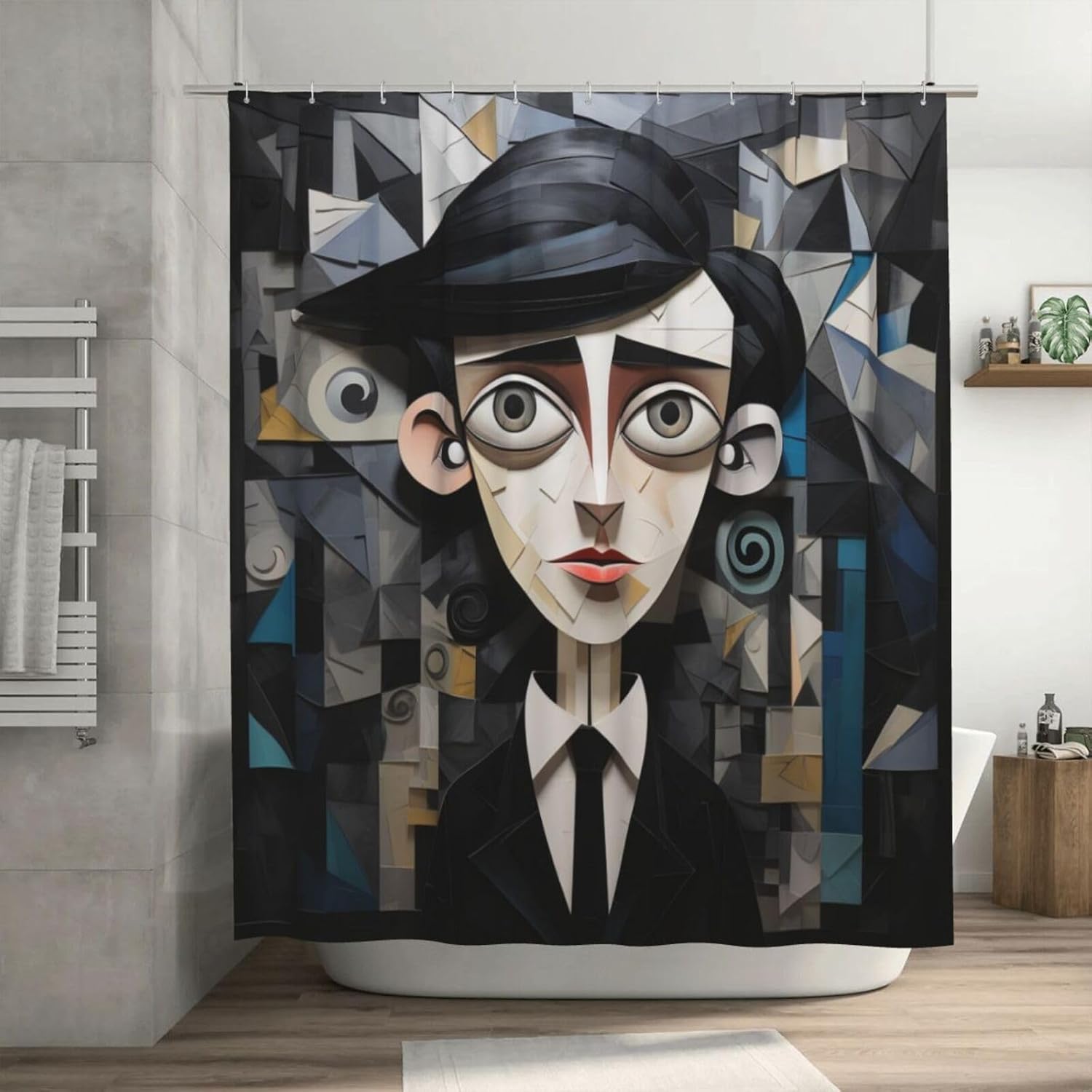 Sad Boy Shower Curtain Set with 12 Hooks 72x72in