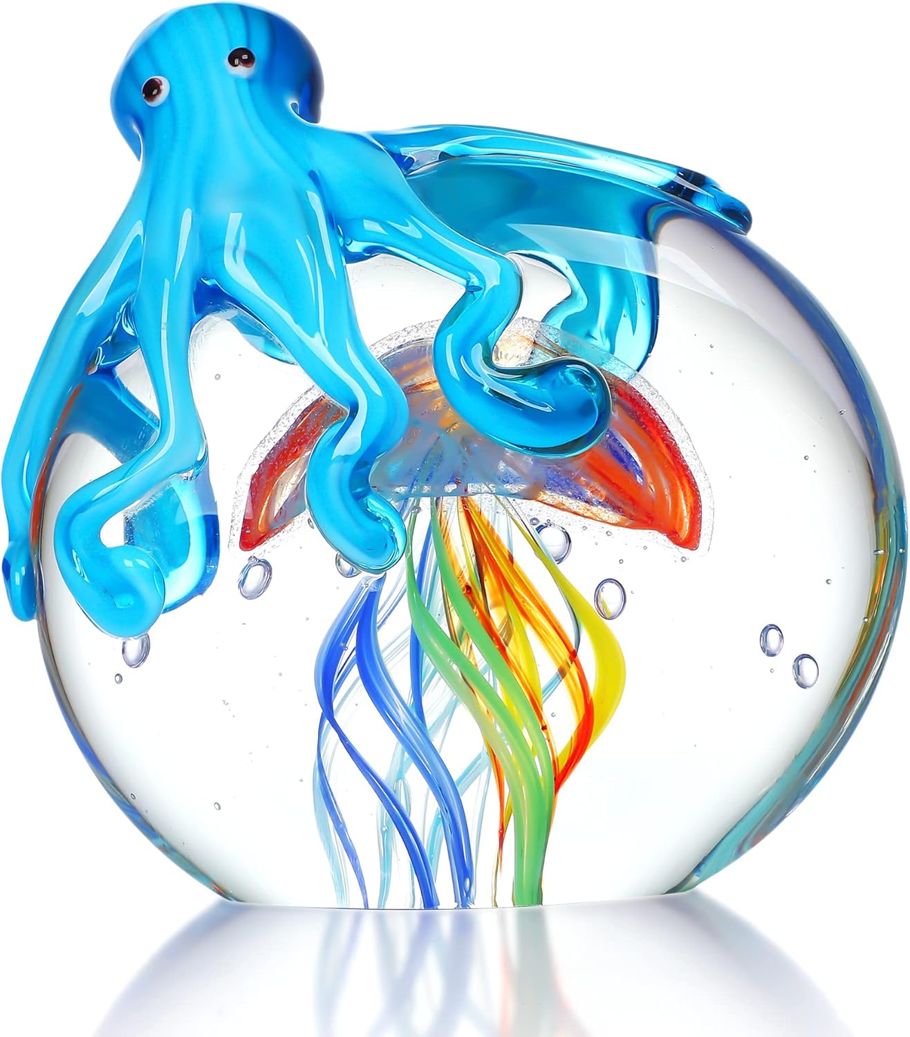 QFkris Colorful Octopus Jellyfish Collectible Glass Sculpture