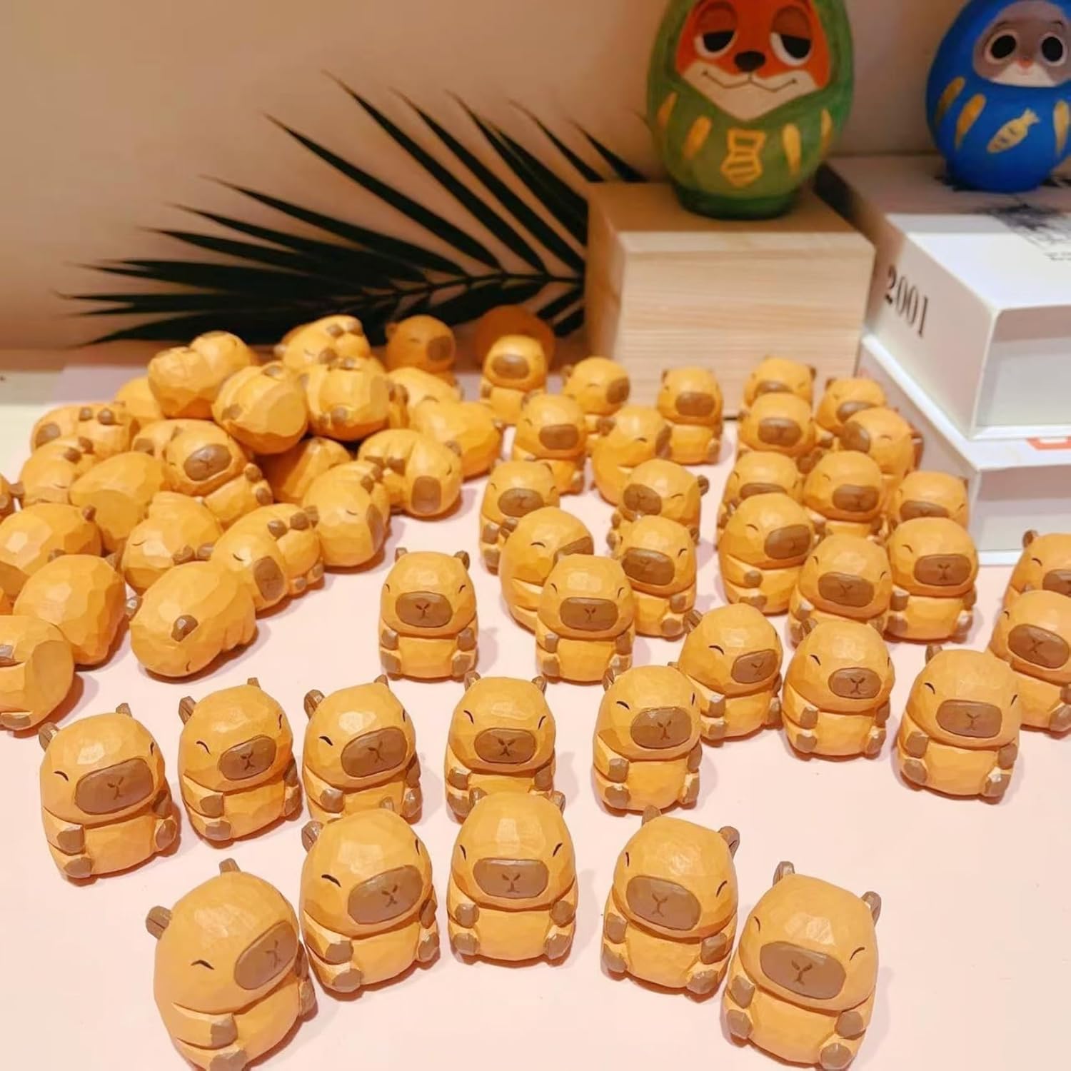Mini Carved Wooden Capybara Figurines 3PCS Decor Set