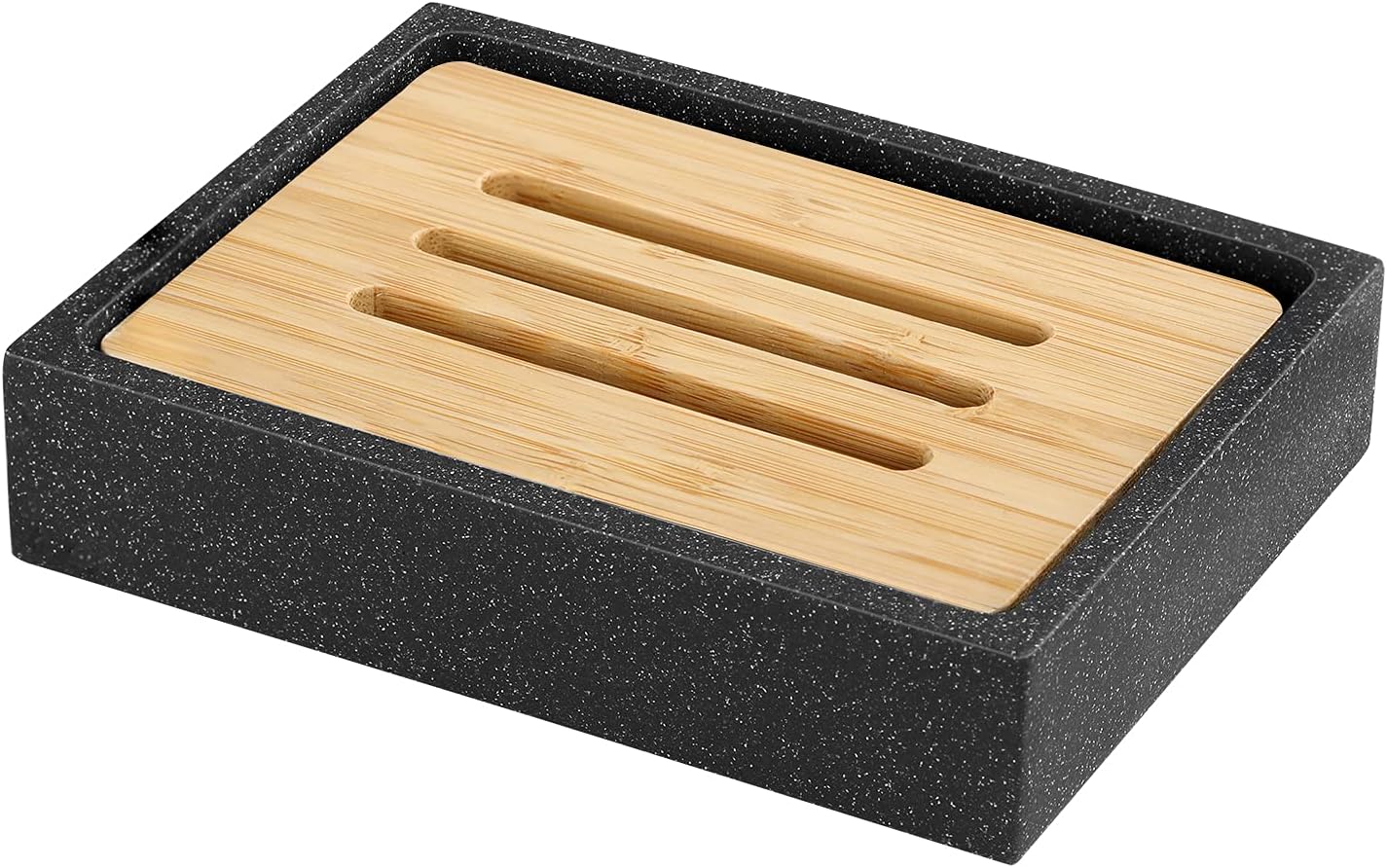 Luxspire Gravel Black Soap Dish with Bamboo Holder