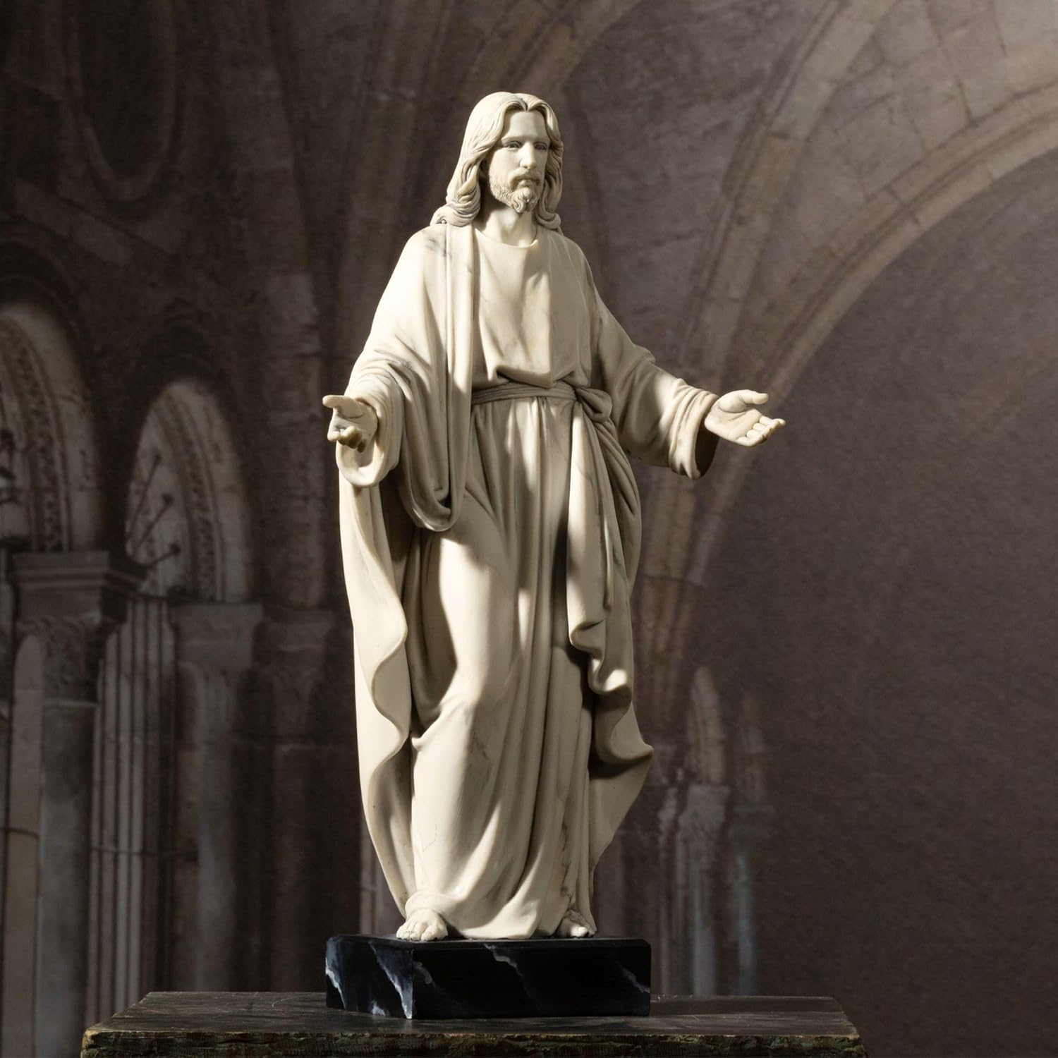 12 Inch Hand Painted Jesus Statue with Open Arms Resin Sculpture