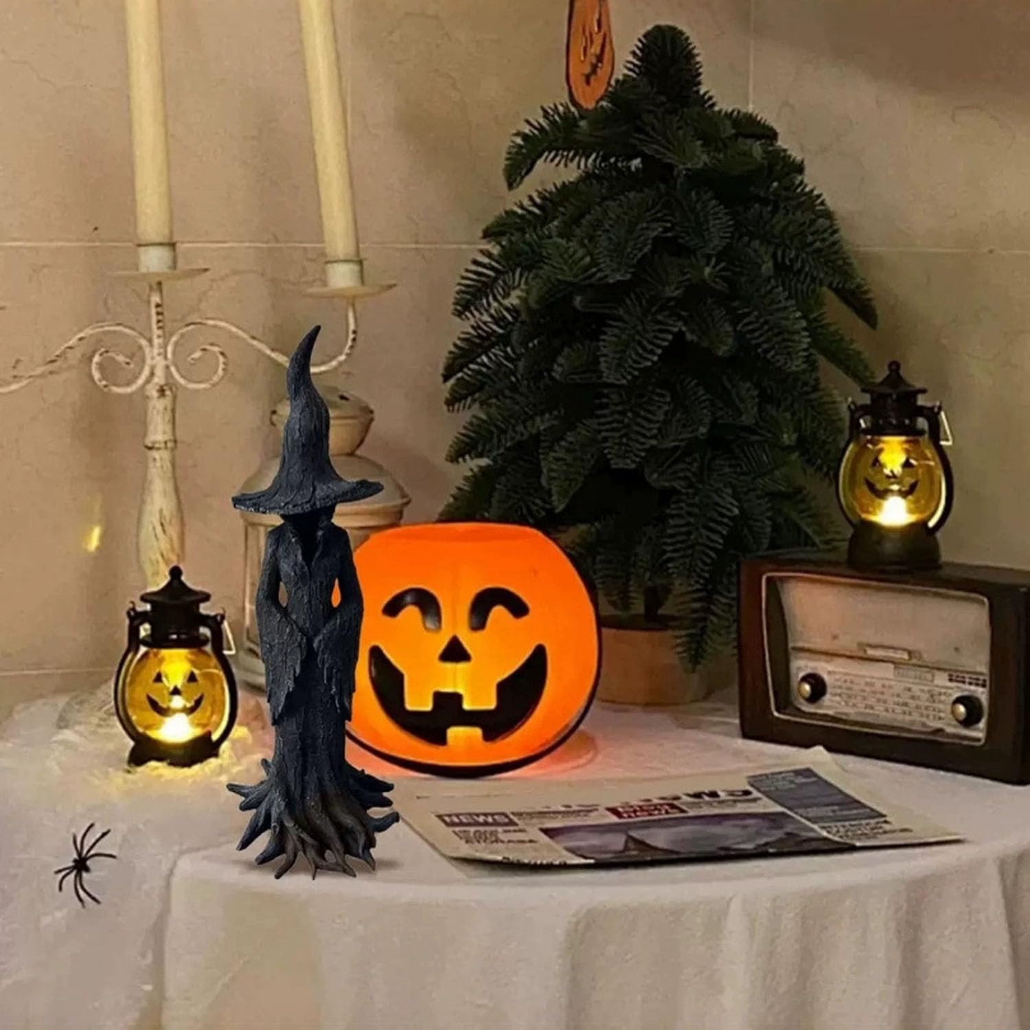 Gothic Halloween Witch Statue - 787in Black Resin Decor