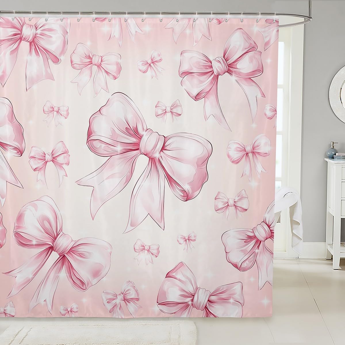 Erosebridal Pink Bow Kawaii Shower Curtain Set